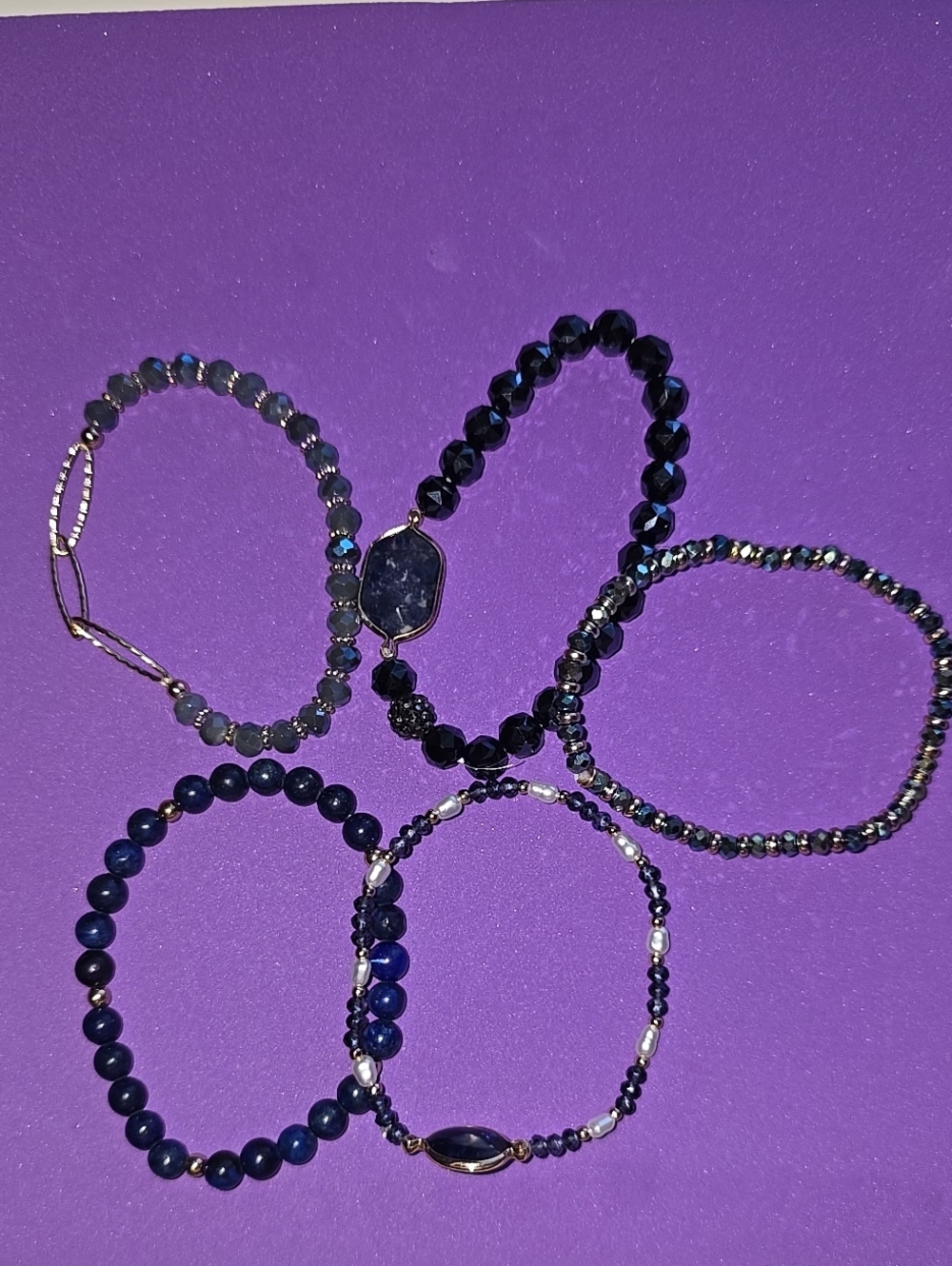 Blue Beaded Women's Bracelet Set